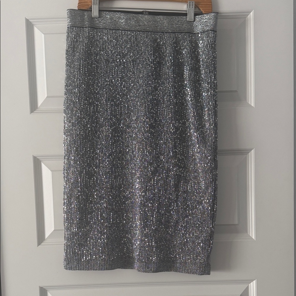 Dynamite Silver Sequin Slip On Skirt